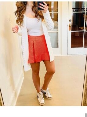 Cabi Matchmaker Skort Flounce Hem High Rise Tiger Lily Abstract Print Coral